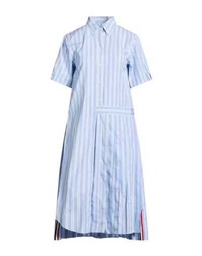 Thom Browne Pleated Striped Cotton-poplin Midi Shirt Dress In Blue