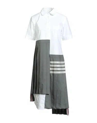 Thom Browne Woman Midi Dress White Size 4 Wool, Cotton