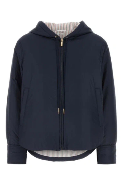 Thom Browne Cropped Blue Jacket With Front Zipper And Hood