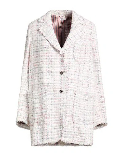 Thom Browne Woman Overcoat & Trench Coat White Size 12 Synthetic Fibers, Cotton, Wool