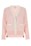 Thom Browne Cotton Cardigan With Contrast Trim And Ruffle Detailing In Pink