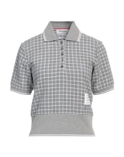 Thom Browne Checked Tweed Polo Shirt In Grey