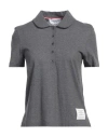 Thom Browne Woman Polo Shirt Lead Size 8 Cotton In Grey