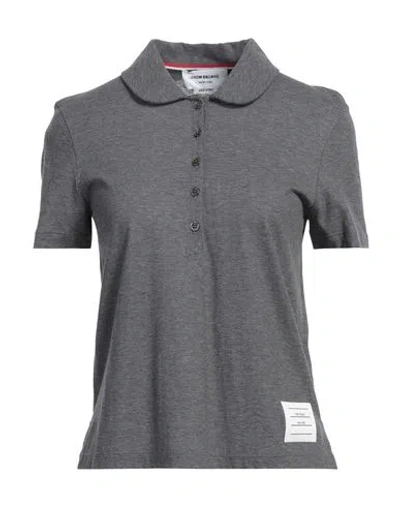 Thom Browne Woman Polo Shirt Lead Size 8 Cotton In Grey