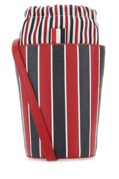 Thom Browne Woman Printed Leather Mini Bucket Bag In Multicolor