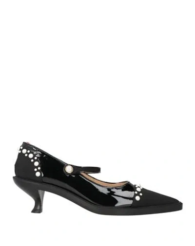 Thom Browne Woman Pumps Black Size 8 Leather, Textile Fibers