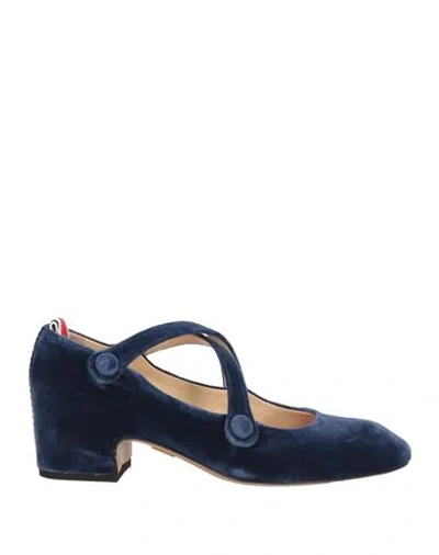 Thom Browne Woman Pumps Navy Size 6 Textile Fibers In Blue