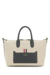 Thom Browne Woman Sand Canvas Duffle Small Handbag In Brown