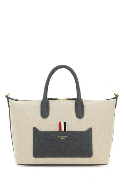 Thom Browne Woman Sand Canvas Duffle Small Handbag In Beige O Tan