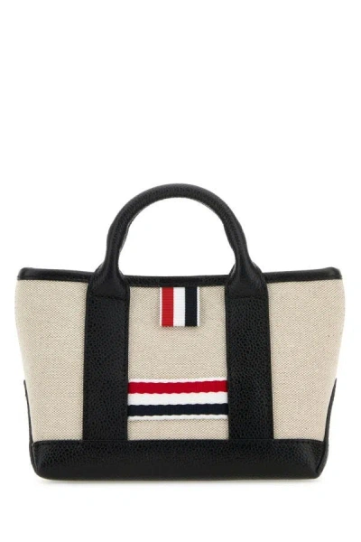 Thom Browne Woman Sand Canvas Micro Rwb-stripe Handbag