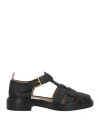 Thom Browne Fisherman Perforated Pebbled-leather Sandals In Black