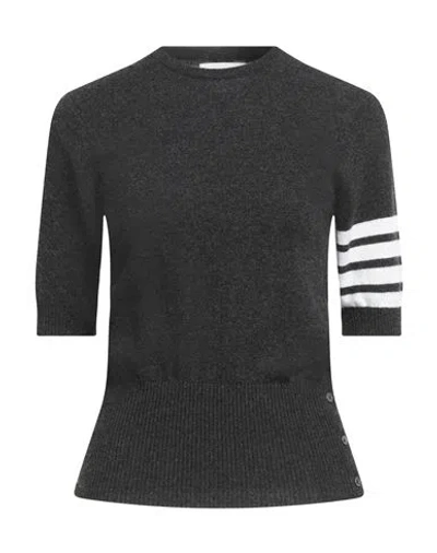 THOM BROWNE THOM BROWNE WOMAN SWEATER CHARCOAL SIZE 6 CASHMERE