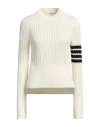Thom Browne Boxy Rib Pointelle Virgin Wool Crewneck Sweater In White