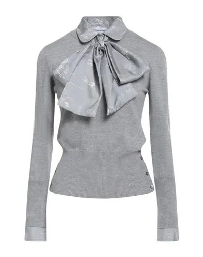 Thom Browne Woman Sweater Light Grey Size 8 Wool, Polyamide, Silk