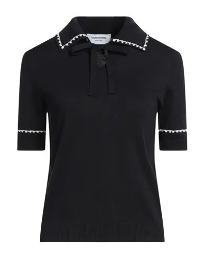 Thom Browne Embroidered Silk And Cotton-blend Polo Shirt In Navy