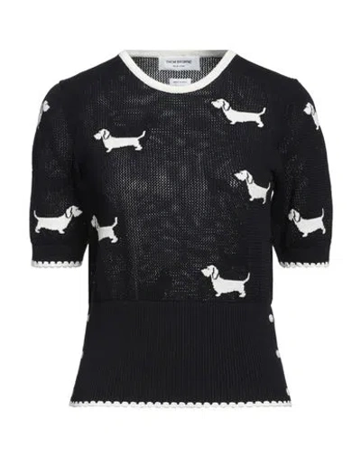THOM BROWNE THOM BROWNE WOMAN SWEATER NAVY SIZE 6 COTTON, ELASTANE