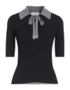 Thom Browne Tie-neck Ribbed Wool-blend Polo Shirt In Navy