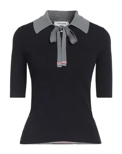 Thom Browne Tie-neck Ribbed Wool-blend Polo Shirt In Midnight Blue