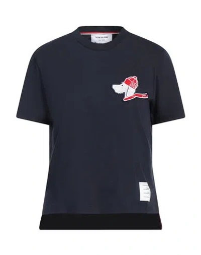Thom Browne Woman T-shirt Navy Size 8 Cotton, Polyester, Wool, Acrylic