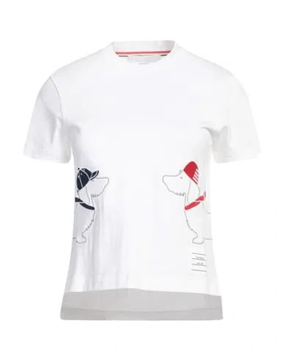 THOM BROWNE THOM BROWNE WOMAN T-SHIRT WHITE SIZE 0 COTTON, POLYESTER, WOOL, ACRYLIC
