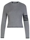 THOM BROWNE THOM BROWNE '4 BAR' GREY VIRGIN WOOL SWEATER WOMAN