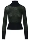 THOM BROWNE THOM BROWNE WOMAN THOM BROWNE GREEN AND BLACK WOOL TURTLENECK SWEATER