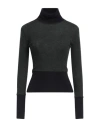 Thom Browne Woman Green And Black Wool Turtleneck Sweater In Green
