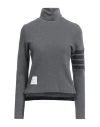 Thom Browne Woman Turtleneck Grey Size 2 Cotton, Elastane