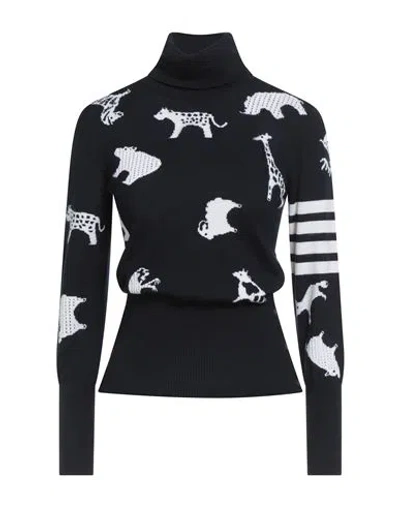 Thom Browne Woman Turtleneck Midnight Blue Size 4 Merino Wool In Black