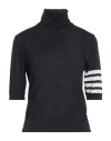 Thom Browne Black Short Sleeve Sweater With 4-bar Detail In Wool Woman In Blue