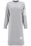 Thom Browne Heather Grey Midi Dress With Striped Sleeve Detail In Grigio