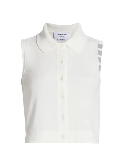 Thom Browne Women's 4 Bar Stripe Cotton Crop Shirt In White