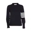 Thom Browne Buttoned Crewneck Knitwear With Ribbed Hem In Black