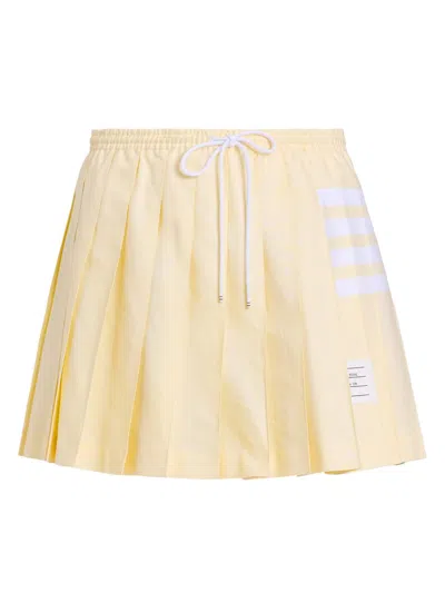 Thom Browne 4-bar Drawstring Pleated Mini Skirt In Yellow