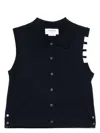 Thom Browne Sleeveless Cropped Buttondown With 4 Bar Stripe In Blue