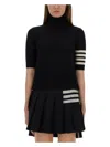 Thom Browne Black Short Sleeve Sweater With 4-bar Detail In Wool Woman