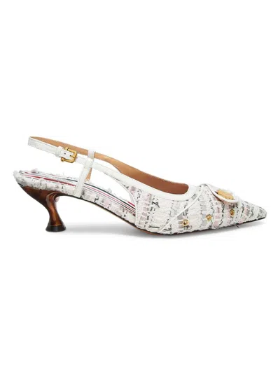 Thom Browne Women's Anchor Button 50mm Tweed Slingback Pumps In Pink