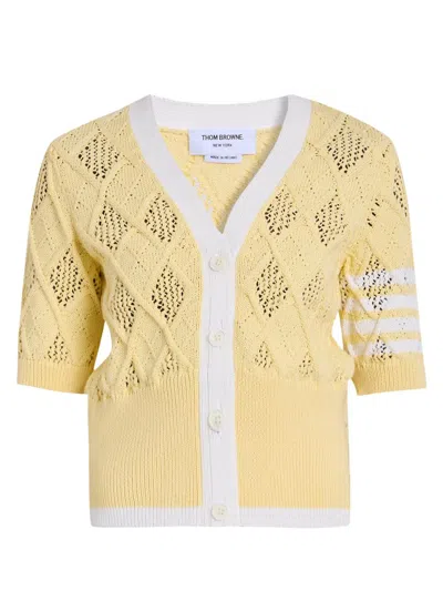 Thom Browne Women's Argyle Pointelle Knit Short-sleeve Cardigan In Yellow