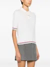 Thom Browne Soft Merino Wool Polo Shirt With Rwb Stripe In 100 White