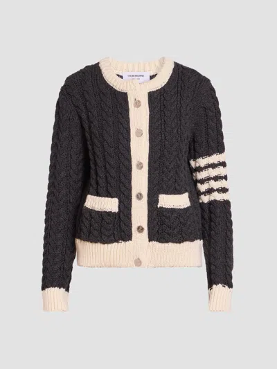 Thom Browne Women's Cable-knit Virgin Wool Crewneck Cardigan In Black