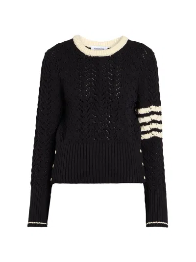 Thom Browne Women's Cable-pointelle Knit Striped Sweater In Black