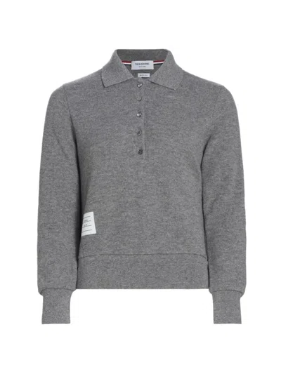 Thom Browne Women's Cashmere Long-sleeve Polo Shirt In Light Grey