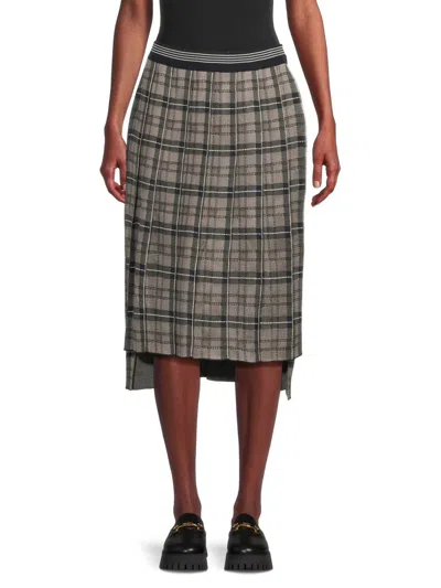 Thom Browne Women's Check Jacquard Pleated Midi-skirt In Gray