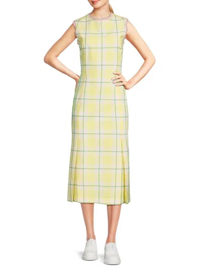 Thom Browne Women's Checked Inverted Pleat Wool Midi Dress In Yellow