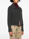 Thom Browne Cable Knit Virgin Wool Cardigan In 025 Dark Grey