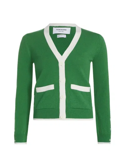 Thom Browne Women's Contrast-trim Cashmere Cardigan In Green