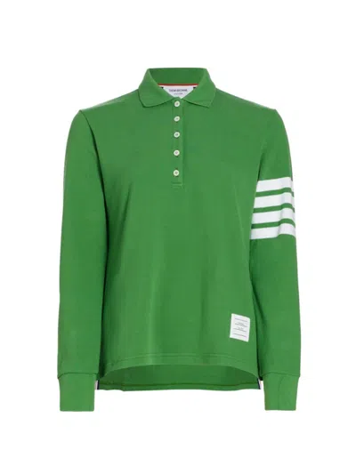 Thom Browne Women's Cotton Four-bar Polo Shirt In Green
