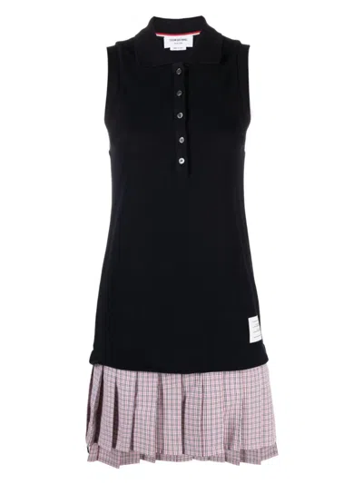 Thom Browne Pleated-skirt Polo Minidress In Blue