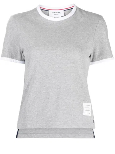 Thom Browne Rwb-stripe Logo-patch T-shirt In Grey