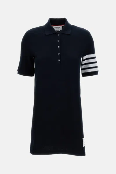Thom Browne Navy Textured Pique 4-bar Polo Minidress In Green